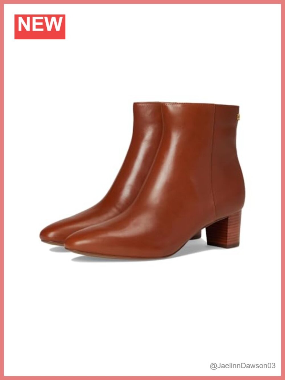 Calfskin Leather Ankle Bootie Square Toe Block Heel Zip Fall Boot